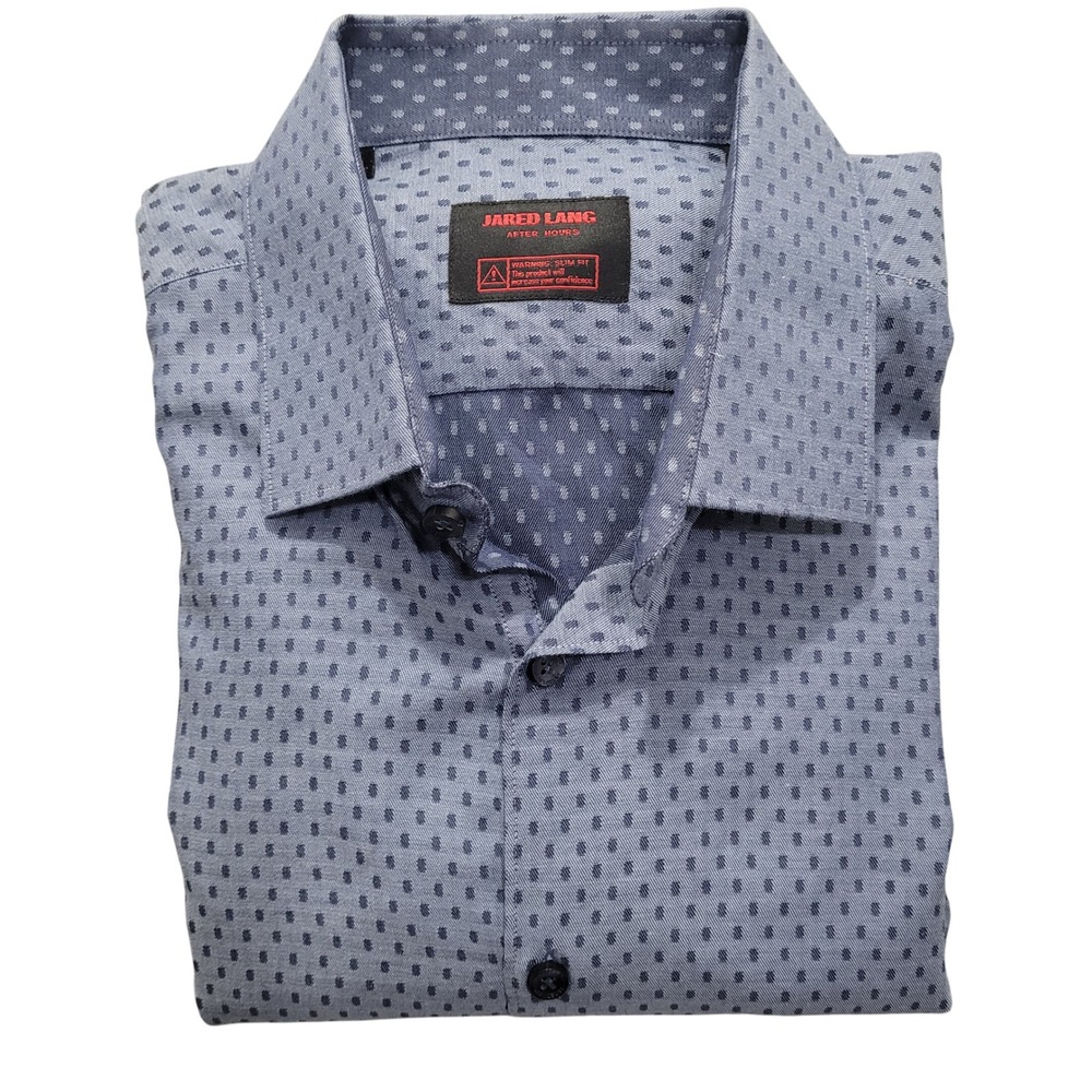 Jared Lang After Hours Mens Slim‎ Fit Dress Shirt Blue Geometric Pattern Size XL